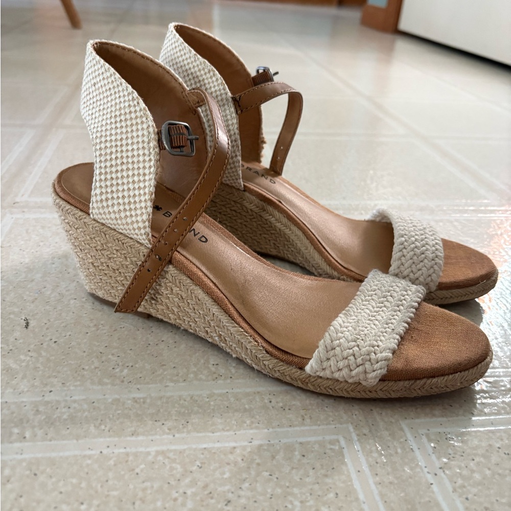 Lucky Brand Cream and Tan Braided Espadrille Wedges